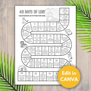 Editable 40 Days of Lent Calendar for Kids, Family Lent Countdown, Catholic Lent, Sunday School, Lent for Children, Easter Advent Calendar