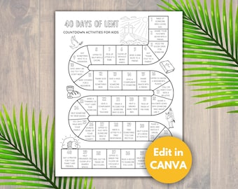Editable 40 Days of Lent Calendar for Kids, Family Lent Countdown, Catholic Lent, Sunday School, Lent for Children, Easter Advent Calendar