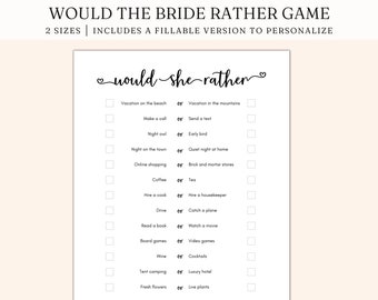 Editable Would She Rather Bridal Shower Game, Who Knows Bride Best, Bridal Shower Brunch, Engagement Dinner, Fillable PDF, Digital Download