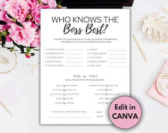 Editable Who Knows the Boss Best Game, Fun Office Party Game, Team Building Games, Staff Meeting Activity, Holiday Party, Happy Hour Game