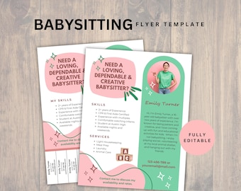 Babysitting Flyer Editable, Nanny Childcare Services Flyer, Childcare Resume, Tearoff Babysitter Flyer, Homedaycare Nanny Flyer