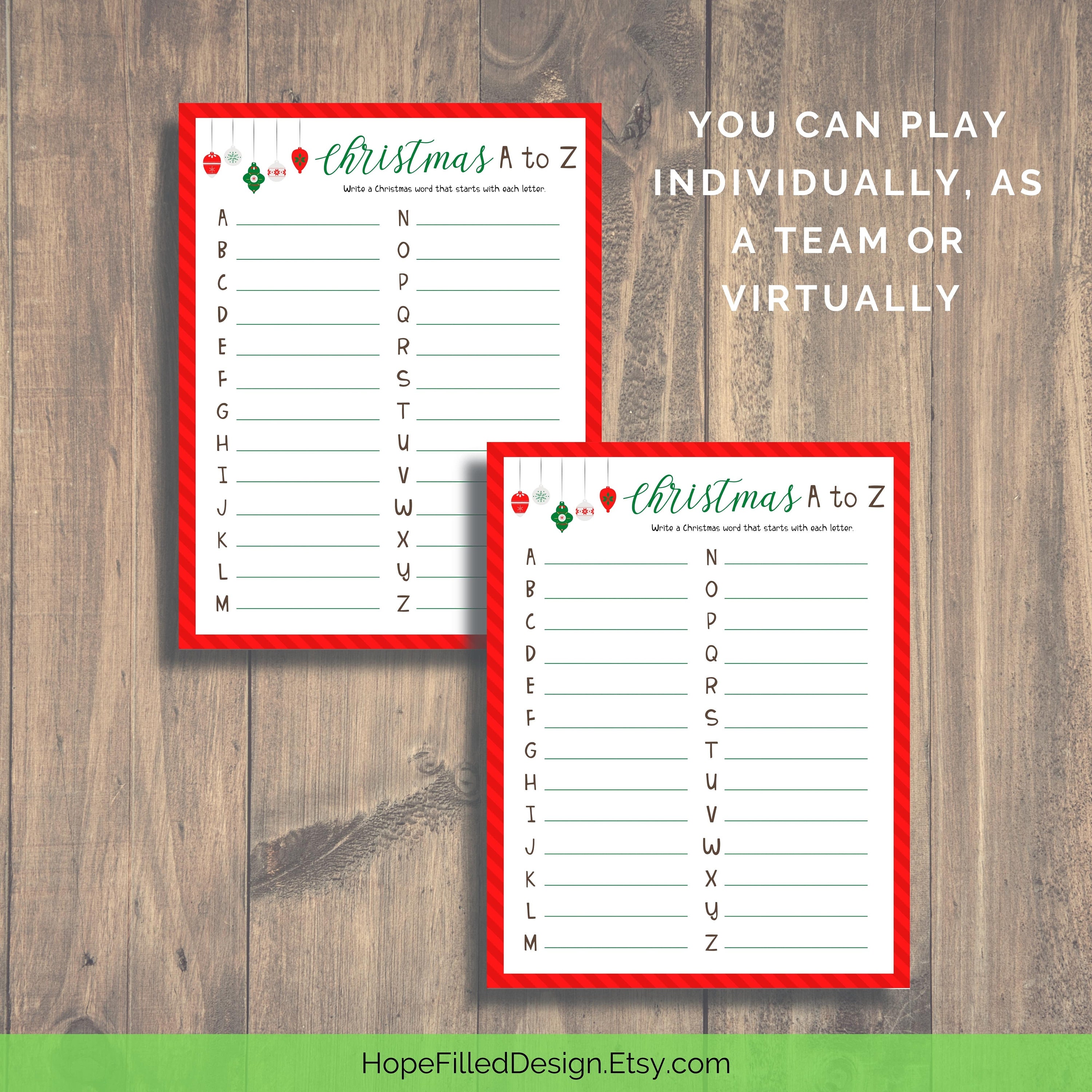 Christmas A to Z Game Printable ABC Christmas Game Kids | Etsy