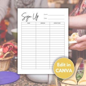 Editable Sign Up Sheet, Potluck sign up, Snack Sign Up Sheet, Food Sign Up Sheet, Schedule, Office Party, Chili Cook Off