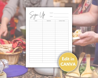 Editable Sign Up Sheet, Potluck sign up, Snack Sign Up Sheet, Food Sign Up Sheet, Schedule, Office Party, Chili Cook Off