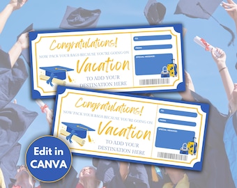 Editable Graduation Vacation Ticket, Vacation Surprise, Graduation Trip Reveal, Grad Cruise, Graduation Printable Boarding Pass Ticket