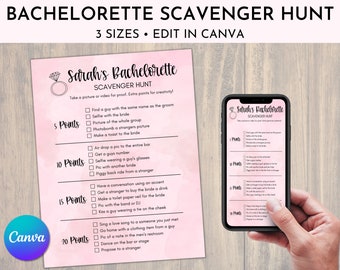 Editable Bachelorette Photo Scavenger Hunt, Bar Scavenger Hunt, Selfie Canva Template, Digital Download