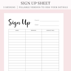 Editable Sign Up Sheet, Potluck sign up, Snack Sign Up Sheet, Food Sign Up Sheet, Fillable PDF, Digital Download image 1