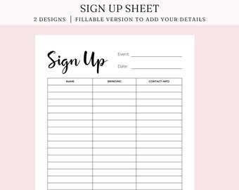 Editable Sign Up Sheet, Potluck sign up, Snack Sign Up Sheet, Food Sign Up Sheet, Fillable PDF, Digital Download