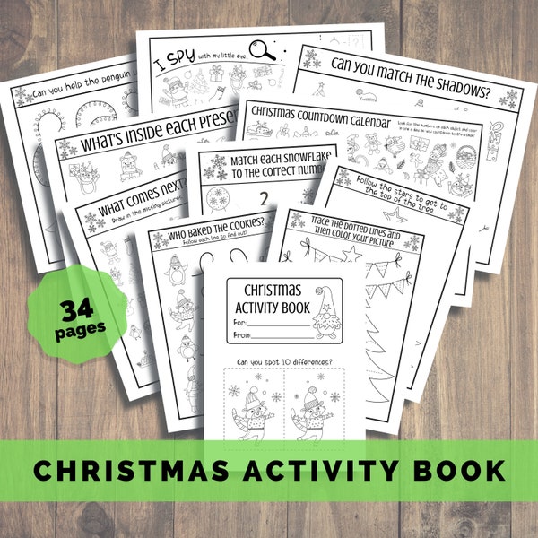 Livre d'activités pour enfants de Noël, cadeau pour enfants, coloriages de Noël imprimables, jeux de Noël pour enfants, faveur de Noël, activités de Noël