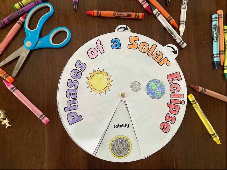 Solar Eclipse Coloring Spinner Wheel, Solar Eclipse 2024 Activity, Science Craft, Total Eclipse image 4