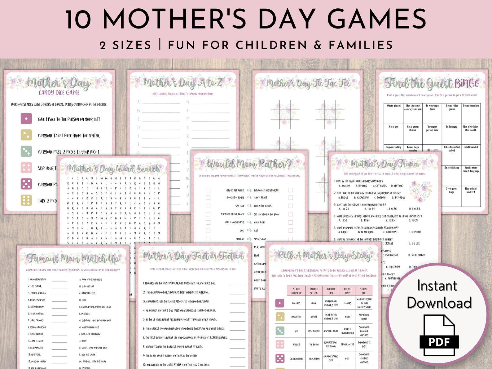 Printable Mother's Day Game Bundle, Mothers Day Brunch or Dinner ...
