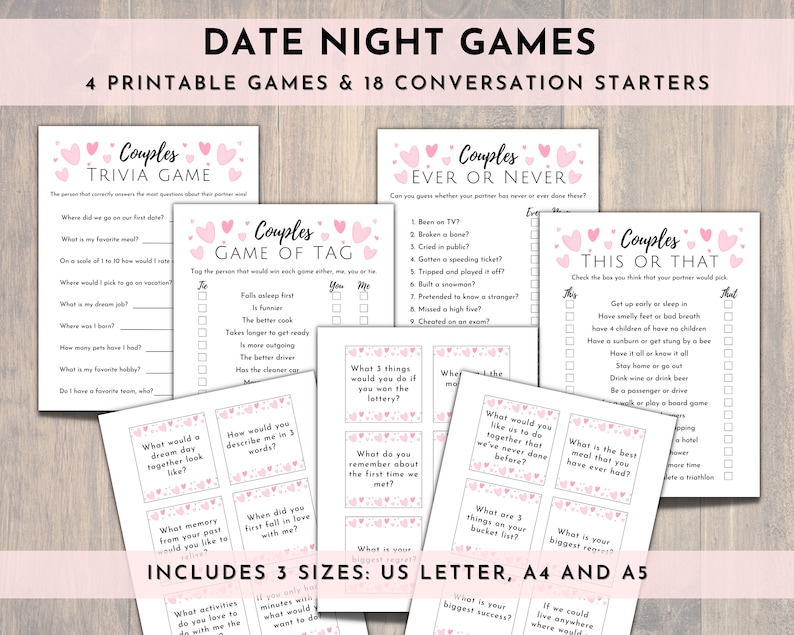 Printable Date Night, Couples Games, Adult Games, Date Night Ideas, Date Night Cards, Date Night Games, Games for Couples, A4, A5 image 1