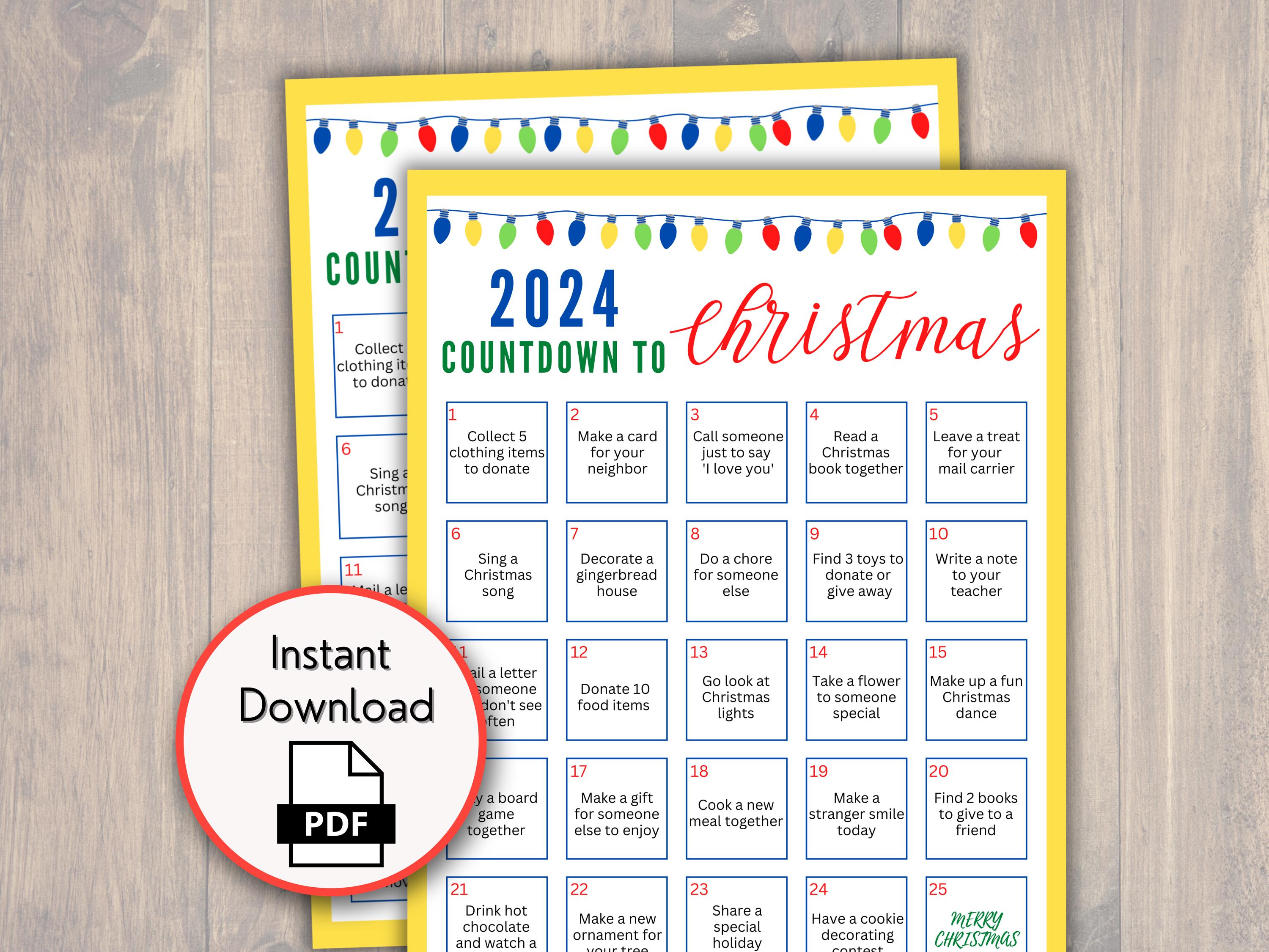 Christmas Countdown Calendar, Family Activity Christmas Calendar, Advent Calendar Download, Advent Calendar for Kids, Bucket List, Give Back