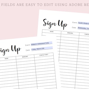 Editable Sign Up Sheet, Potluck sign up, Snack Sign Up Sheet, Food Sign Up Sheet, Fillable PDF, Digital Download image 2
