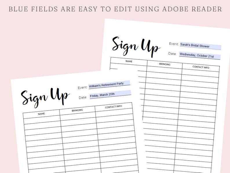 Editable Sign Up Sheet, Potluck sign up, Snack Sign Up Sheet, Food Sign Up Sheet, Fillable PDF, Digital Download image 2