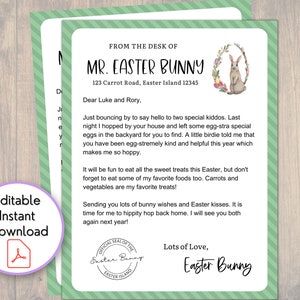 Carta EDITABLE del Conejito de Pascua para niños, Carta del Conejito de Pascua, Carta personalizada, Nota del conejito, Descarga digital PDF rellenable