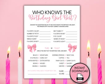 Who Knows the Birthday Girl Best Birthday Party Game, Slumber Party Games, Birthday Trivia, Teen Birthday Games, Girl Birthday Activity