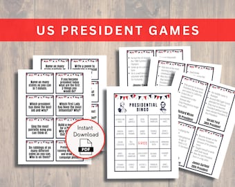 US Presidents Bingo, President Trivia Game, President Day Game, 4th of July Trivia, Patriotic Activities, Homeschool History Classroom
