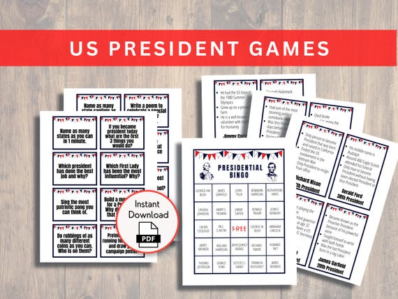US Presidents Bingo, President Trivia Game, President Day Game, 4th of July Trivia, Patriotic Activities, Homeschool History Classroom