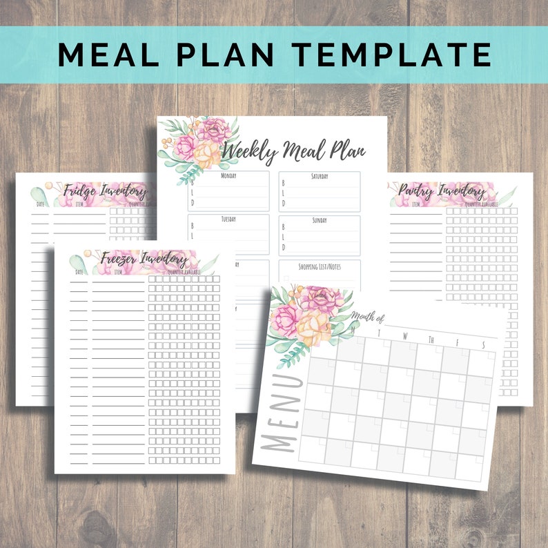 Plan de comidas imprimible, inventario del congelador, inventario de la despensa, inventario del refrigerador, inventario de alimentos, planificador de menú semanal, plan de menú imprimible imagen 1