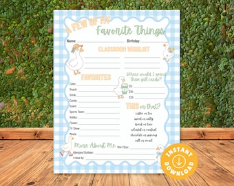 Silly Goose All About My Teacher, Classroom Wishlist, Desk Goose Favorite Things List, Goose Back To School