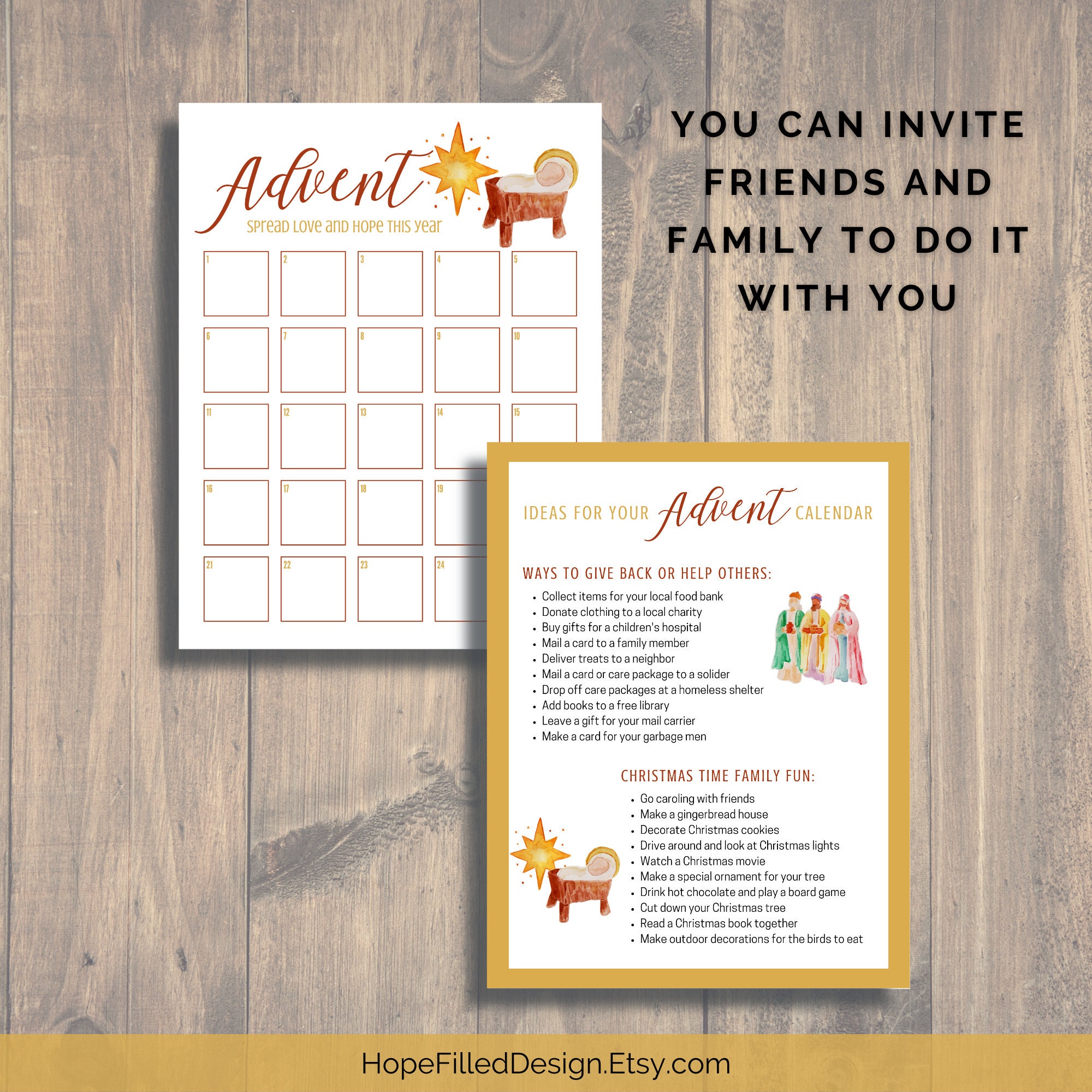 Editable Advent Calendar Printable, Christmas Countdown, Family