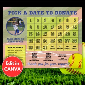 Editable Softball Fundraiser, Softball Fundraiser Template, Black Out My Board, Sponsor My Season, Softball Fundraising Calendar, Black Out