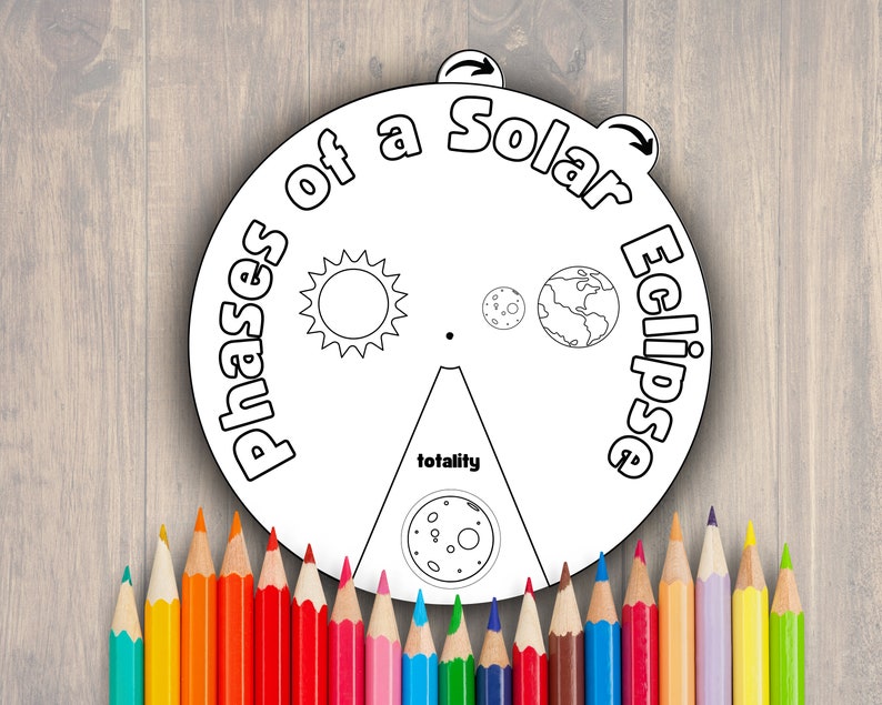 Solar Eclipse Coloring Spinner Wheel, Solar Eclipse 2024 Activity, Science Craft, Total Eclipse image 1