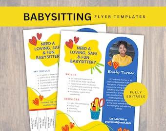 Babysitting Flyer Editable, Nanny Resume Template, Babysitter Flyer, Home Daycare Forms Flyer, Fundraising Flyer
