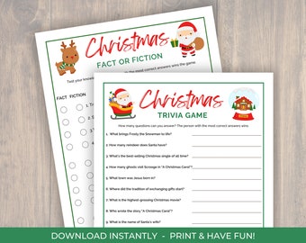 2 Christmas Trivia Printable Games, Christmas Movie Trivia, Winter Trivia, Office Party Game, Games for Adults Families and Kids