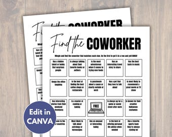 Find the Coworker Bingo, Team Building Games for Work, Ice Breaker Game Editable, Office Party Bingo Printable, Employee Games