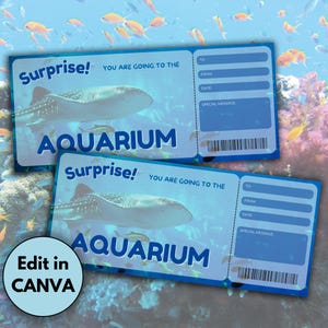 Editable Aquarium Surprise Ticket, Surprise Trip Reveal, Aquarium Pass, Gift Ticket Aquarium, Birthday Gift, Experience Gift for Child