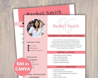 Sorority Resume Template, Pink Sorority Resume and Cover Letter, Rush Resume Template, Social Resume with Photo, For Recruitment