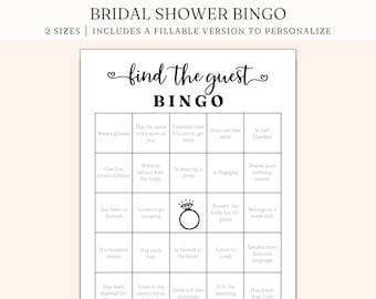 Editable Bridal Bingo, Find The Guest Bingo, Wedding Shower Bingo, Bridal Shower Brunch, Engagement Dinner, Fillable PDF, Digital Download