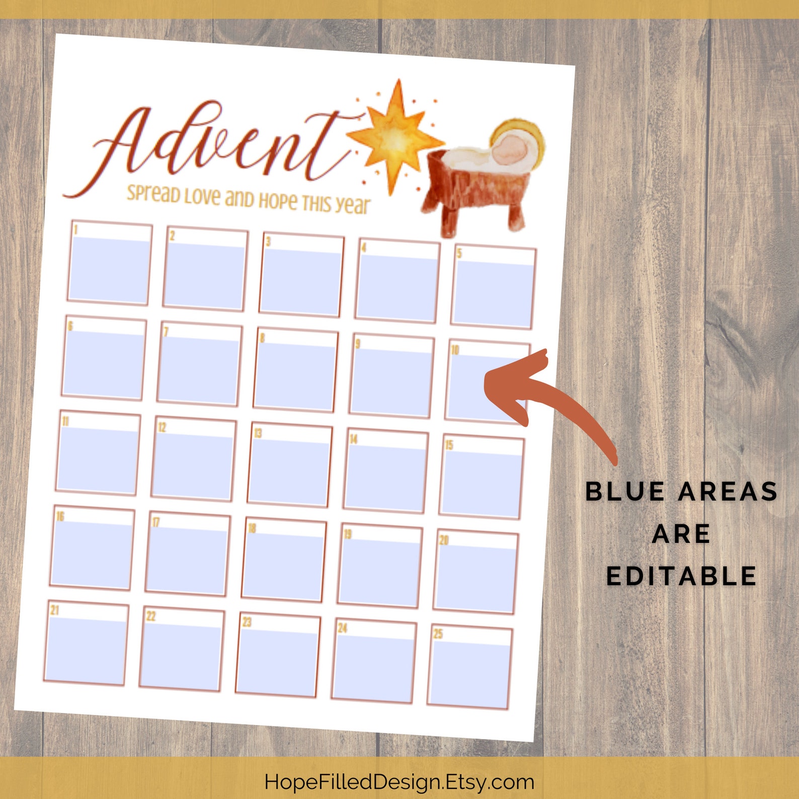 Editable Advent Calendar Printable, Christmas Countdown, Family