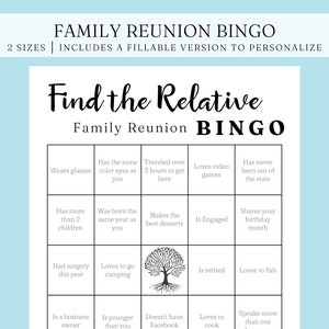 Bewerkbare familiereüniespellen, vind de gastbingo, vind het gastspel, familiereüniebingo, invulbare PDF, digitale download