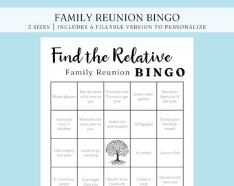 Editable Family Reunion Games, Find The Guest Bingo, Find The Guest Game, Family Reunion Bingo, Fillable PDF, Digital Download