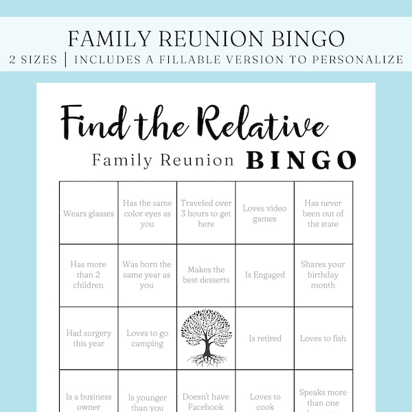 Editable Family Reunion Games, Find The Guest Bingo, Find The Guest Game, Family Reunion Bingo, Fillable PDF, Digital Download