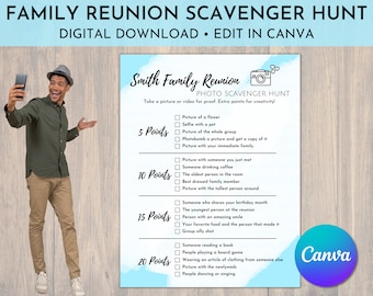 Editable Family Reunion Photo Scavenger Hunt, Family Reunion Games, Selfie Scavenger Hunt, Canva Template, Digital Download
