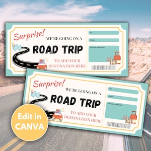 Bearbeitbares Road Trip Ticket, Überraschungsreise Reveal, Familienurlaubsgutschein, Road Trip Vorlage, Wochenendgutschein, Reisegeschenkticket