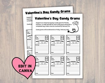 Editable Valentine&#39;s Day Candy Gram, Gram Form Edit in Canva, PTA PTO Fundraiser, Candy Gram Template