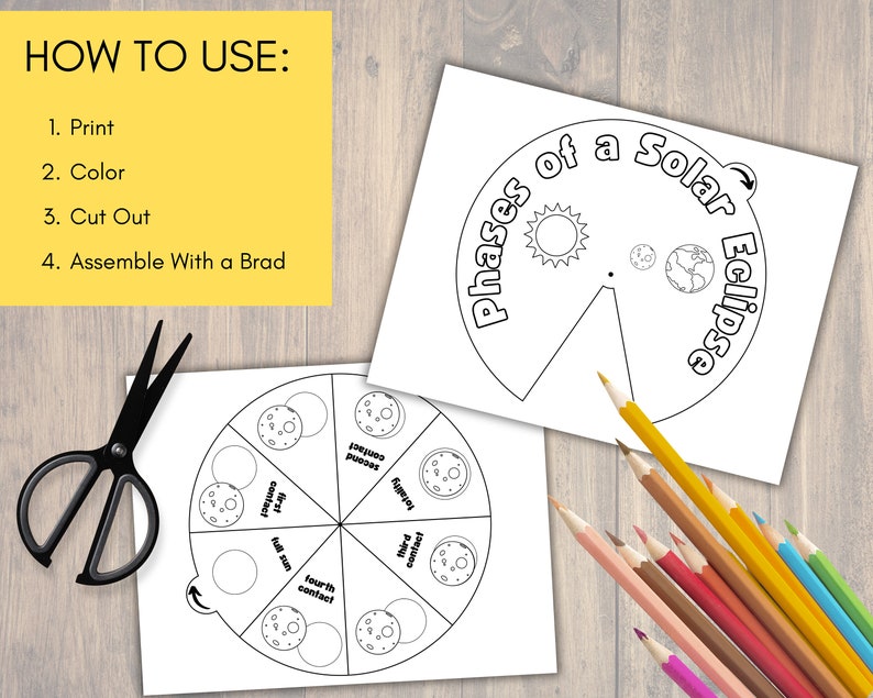 Solar Eclipse Coloring Spinner Wheel, Solar Eclipse 2024 Activity, Science Craft, Total Eclipse image 2