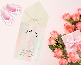 Editable 1st Birthday Invitation | Baby Girl Birthday Invite | Canva Template | Fairy Mockup | Digital Download