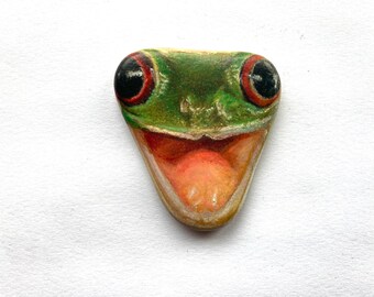 Tree Frog Rock | Animal Rock Art | Frog Worry Stone