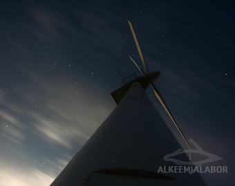 Windturbine und Sterne in den Nachthimmel - Fine Art Fotografie, sofortigen Download druckbare Kunst, Wandkunst, Wohnkultur, Büro-Einrichtung