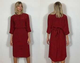 Robe en soie des années 1980, robe vintage, robe à carreaux, robe décontractée, robe tablier, robe d’été, robe folk, robe country.