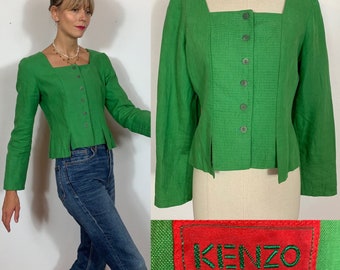 1990’s KENZO PARIS linen jacket, Designer jacket, Linen blazer, Tyrolean blazer, Green blazer, Fall jacket, Spring jacket, Summer jacket.