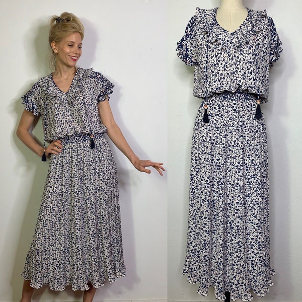 DIANE FREIS vintage dress, 1980’s dress, Boho dress, Long dress, Floral dress, Summer dress, Vacation dress, Ruffle dress, Seaside dress.
