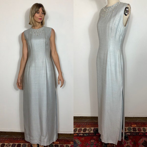 1960’s long formal event dress, Vintage dress, Prom dress, Cocktail dress, Evening dress, Wedding dress, Silk dress, Sequins dress.