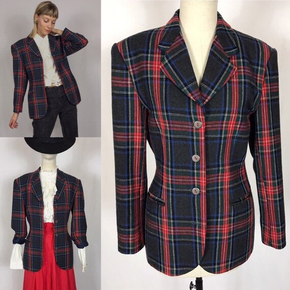 1990's plaid blazer, Vintage blazer, Wool blazer,